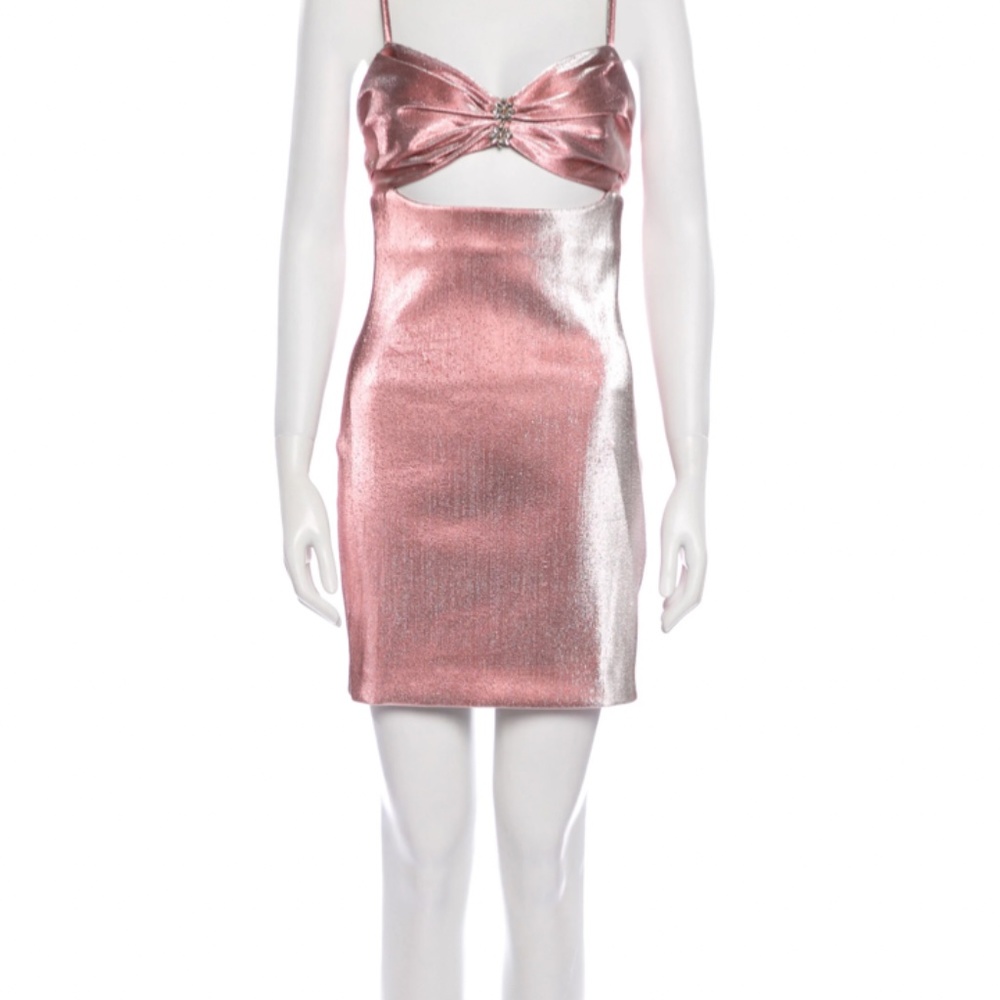 AREA Pink Cut Out Dress with Crystals